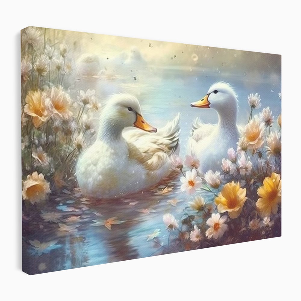 Tablou canvas cu tablou canvas cu rate pe lac, fara rama, pe sasiu de lemn